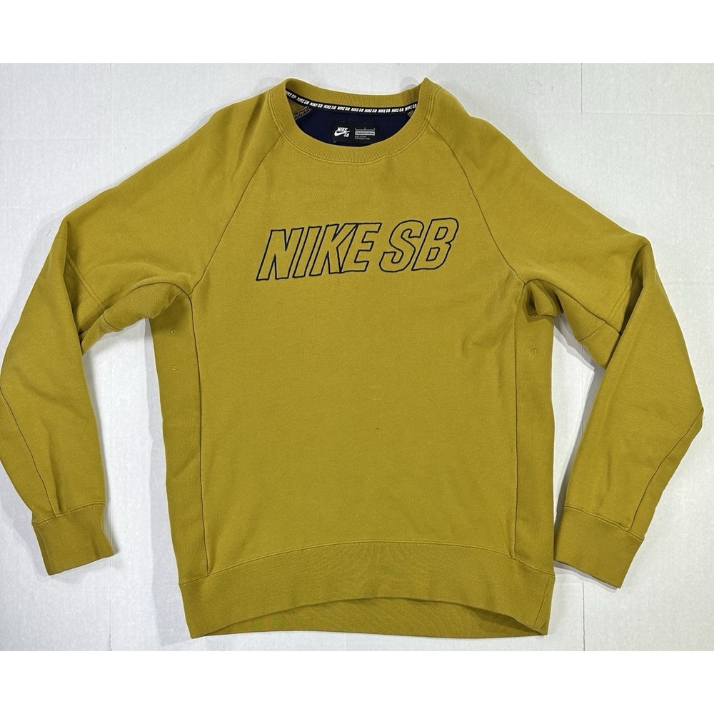 Nike SB Crewneck Sweatshirt Mustard Yellow Pullover Skateboarding Men's Large